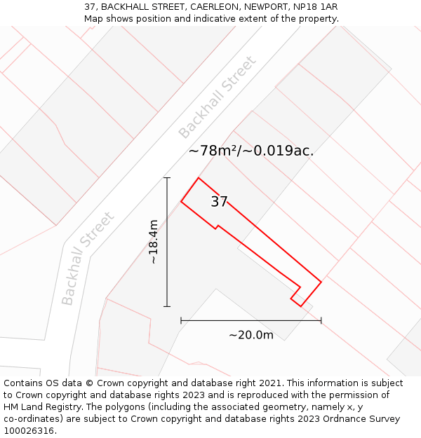 37, BACKHALL STREET, CAERLEON, NEWPORT, NP18 1AR: Plot and title map