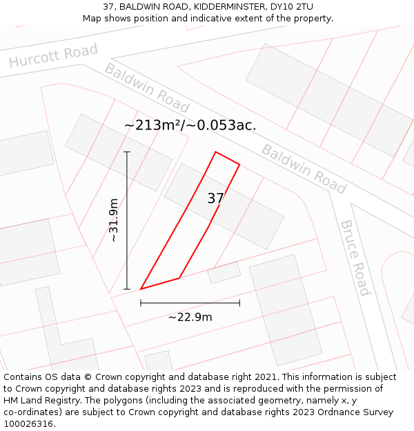 37, BALDWIN ROAD, KIDDERMINSTER, DY10 2TU: Plot and title map