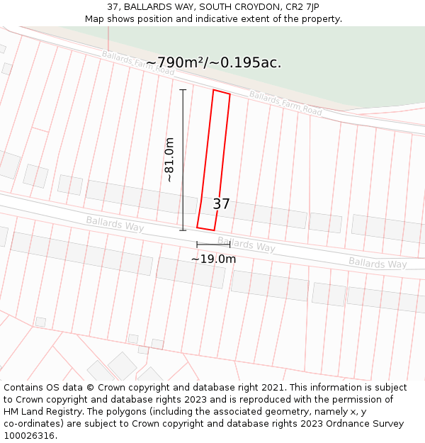 37, BALLARDS WAY, SOUTH CROYDON, CR2 7JP: Plot and title map