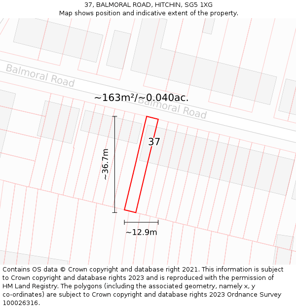 37, BALMORAL ROAD, HITCHIN, SG5 1XG: Plot and title map