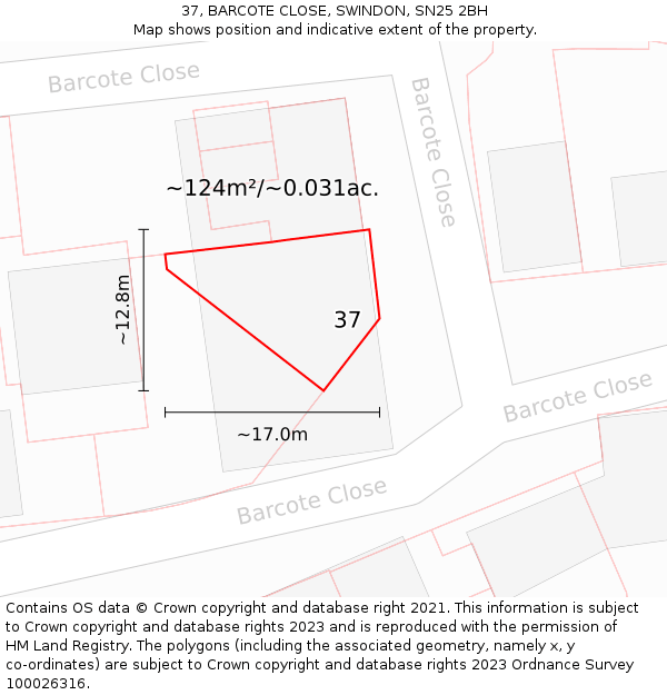 37, BARCOTE CLOSE, SWINDON, SN25 2BH: Plot and title map