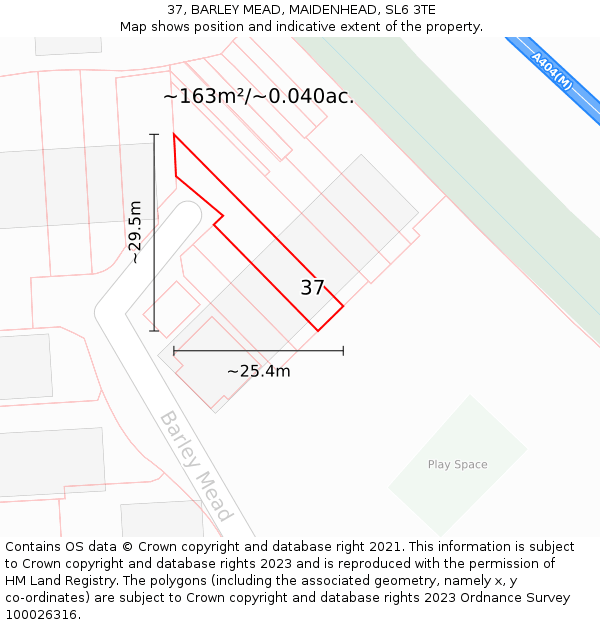 37, BARLEY MEAD, MAIDENHEAD, SL6 3TE: Plot and title map