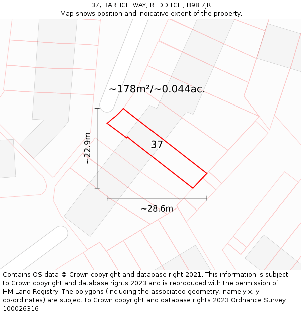 37, BARLICH WAY, REDDITCH, B98 7JR: Plot and title map
