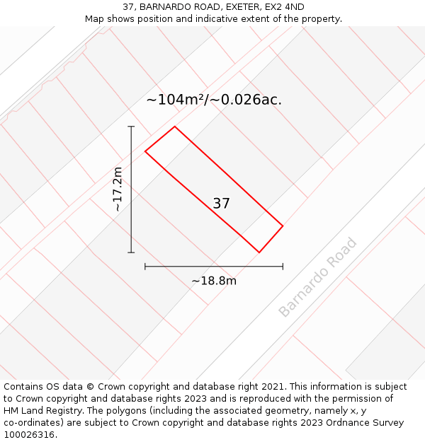 37, BARNARDO ROAD, EXETER, EX2 4ND: Plot and title map