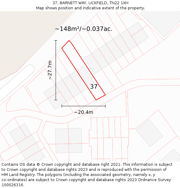 37, BARNETT WAY, UCKFIELD, TN22 1XH: Plot and title map