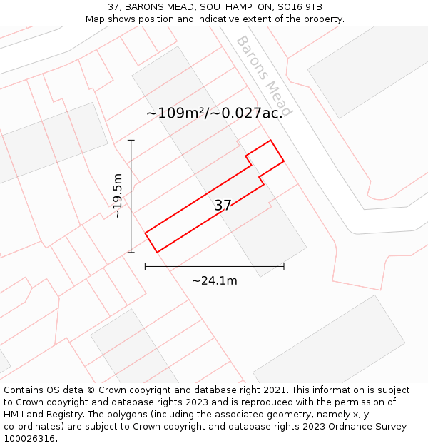 37, BARONS MEAD, SOUTHAMPTON, SO16 9TB: Plot and title map