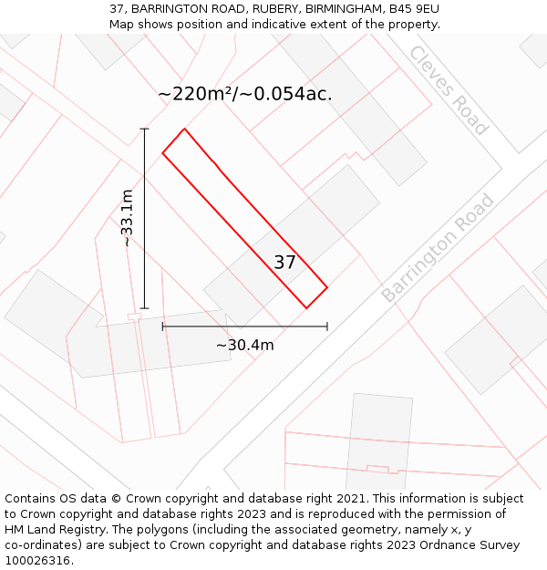 37, BARRINGTON ROAD, RUBERY, BIRMINGHAM, B45 9EU: Plot and title map