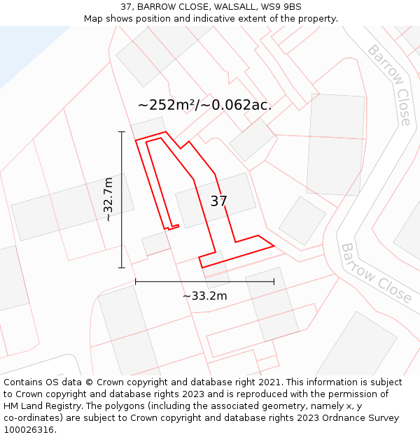 37, BARROW CLOSE, WALSALL, WS9 9BS: Plot and title map