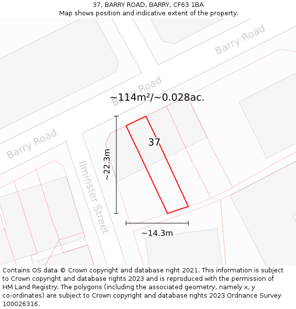 37, BARRY ROAD, BARRY, CF63 1BA: Plot and title map