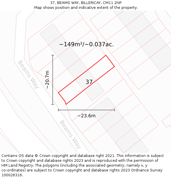 37, BEAMS WAY, BILLERICAY, CM11 2NP: Plot and title map
