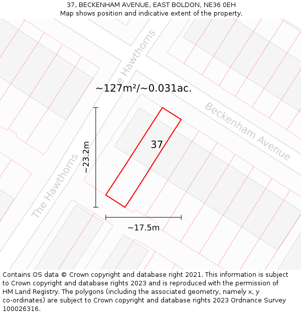 37, BECKENHAM AVENUE, EAST BOLDON, NE36 0EH: Plot and title map