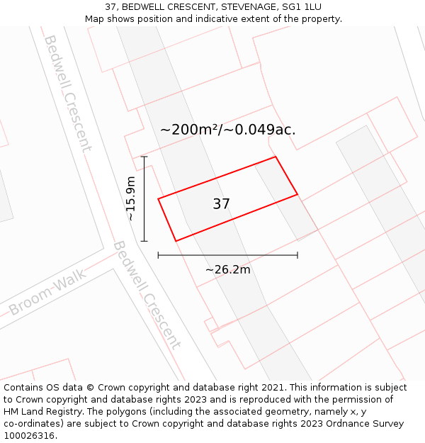37, BEDWELL CRESCENT, STEVENAGE, SG1 1LU: Plot and title map
