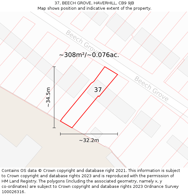 37, BEECH GROVE, HAVERHILL, CB9 9JB: Plot and title map