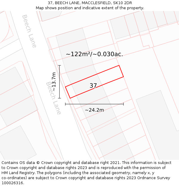 37, BEECH LANE, MACCLESFIELD, SK10 2DR: Plot and title map