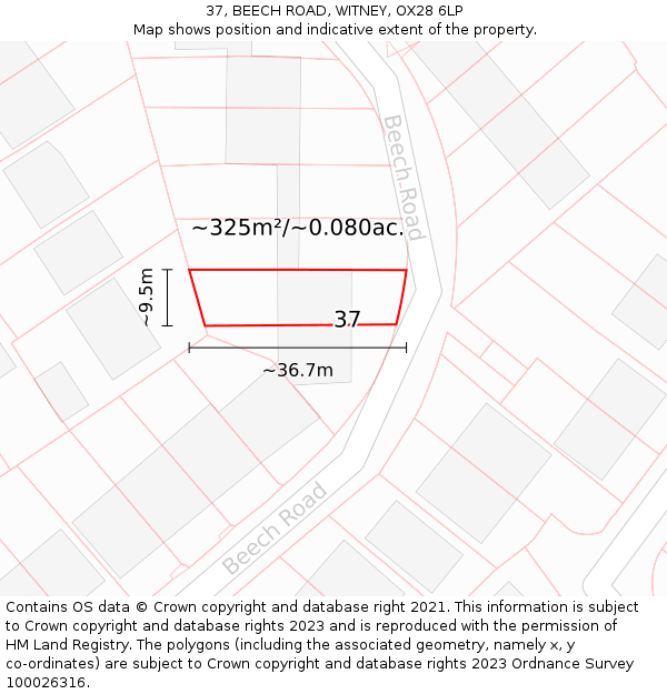 37, BEECH ROAD, WITNEY, OX28 6LP: Plot and title map