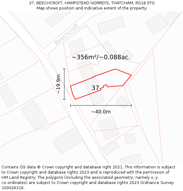37, BEECHCROFT, HAMPSTEAD NORREYS, THATCHAM, RG18 0TG: Plot and title map