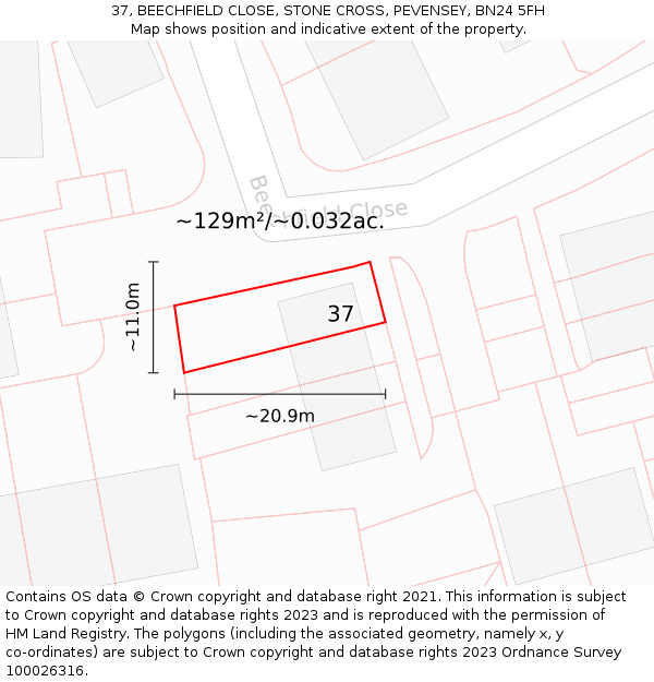 37, BEECHFIELD CLOSE, STONE CROSS, PEVENSEY, BN24 5FH: Plot and title map