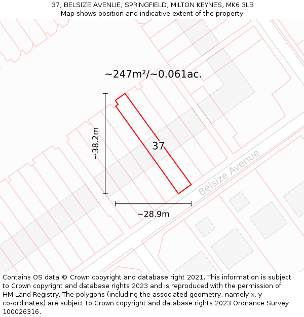 37, BELSIZE AVENUE, SPRINGFIELD, MILTON KEYNES, MK6 3LB: Plot and title map