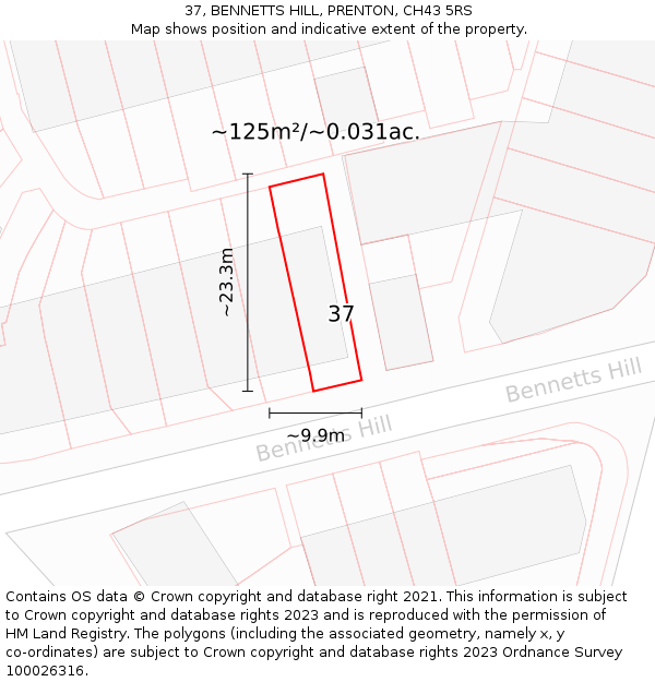 37, BENNETTS HILL, PRENTON, CH43 5RS: Plot and title map