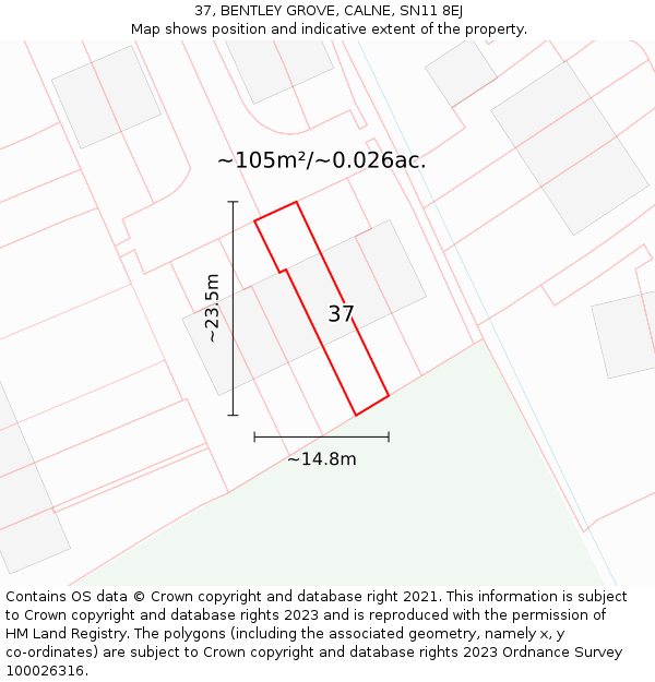 37, BENTLEY GROVE, CALNE, SN11 8EJ: Plot and title map