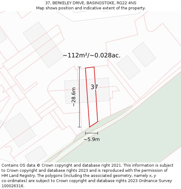 37, BERKELEY DRIVE, BASINGSTOKE, RG22 4NS: Plot and title map