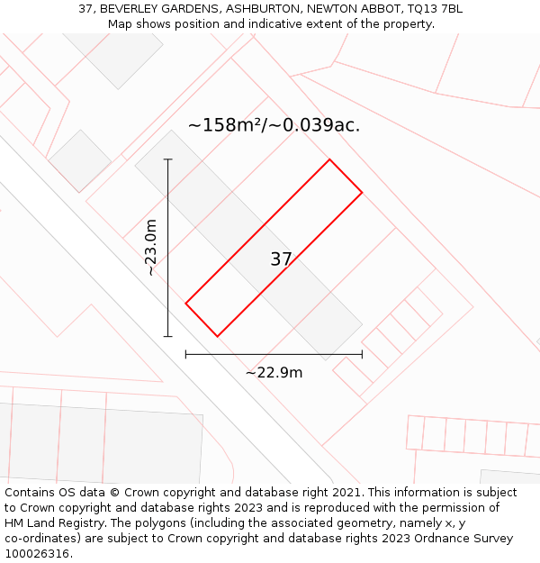 37, BEVERLEY GARDENS, ASHBURTON, NEWTON ABBOT, TQ13 7BL: Plot and title map