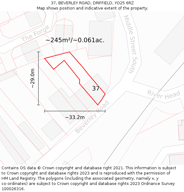 37, BEVERLEY ROAD, DRIFFIELD, YO25 6RZ: Plot and title map