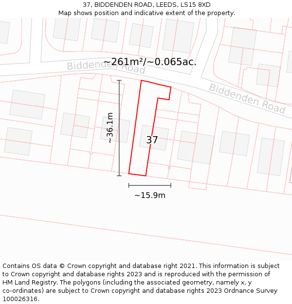 37, BIDDENDEN ROAD, LEEDS, LS15 8XD: Plot and title map