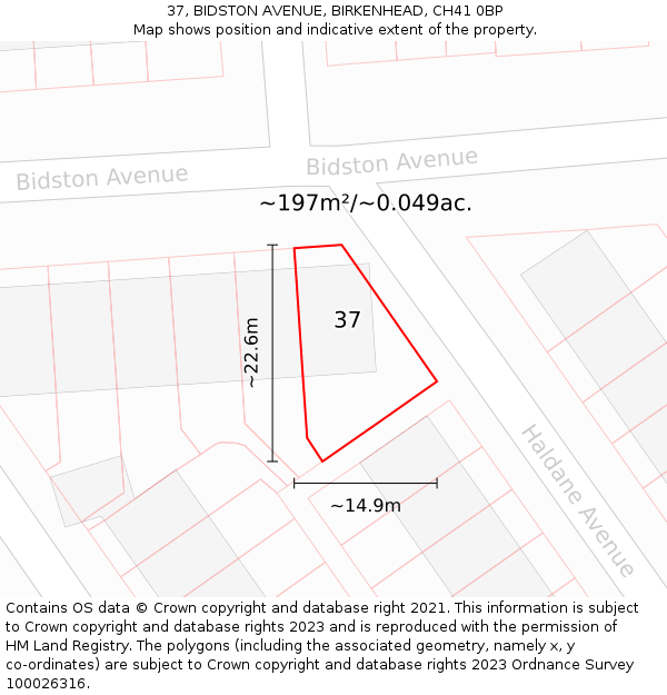 37, BIDSTON AVENUE, BIRKENHEAD, CH41 0BP: Plot and title map