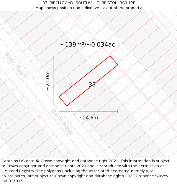 37, BIRCH ROAD, SOUTHVILLE, BRISTOL, BS3 1PE: Plot and title map