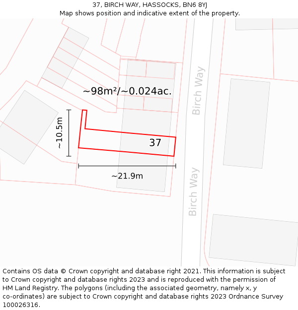 37, BIRCH WAY, HASSOCKS, BN6 8YJ: Plot and title map