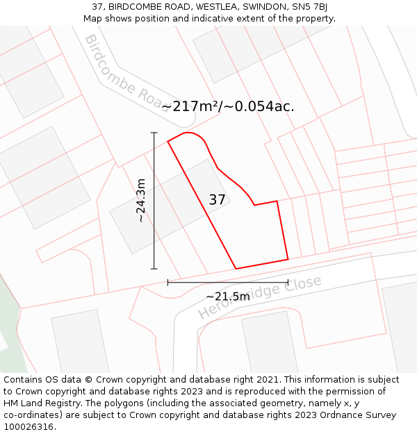 37, BIRDCOMBE ROAD, WESTLEA, SWINDON, SN5 7BJ: Plot and title map