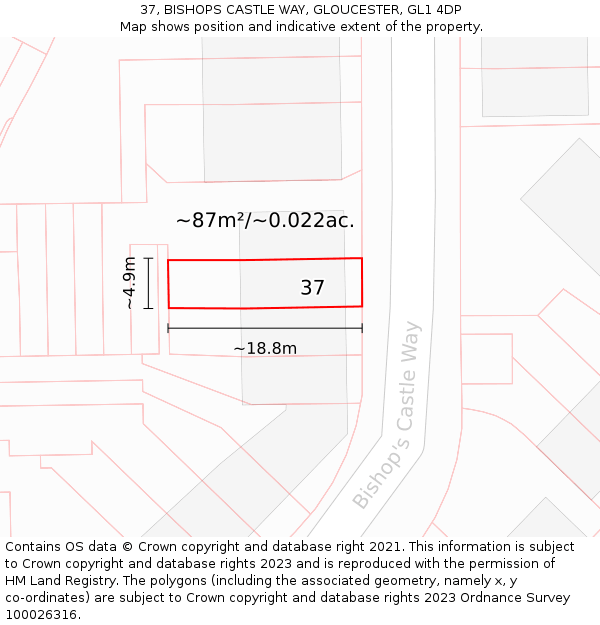 37, BISHOPS CASTLE WAY, GLOUCESTER, GL1 4DP: Plot and title map