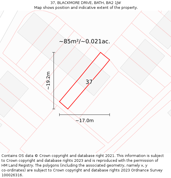 37, BLACKMORE DRIVE, BATH, BA2 1JW: Plot and title map