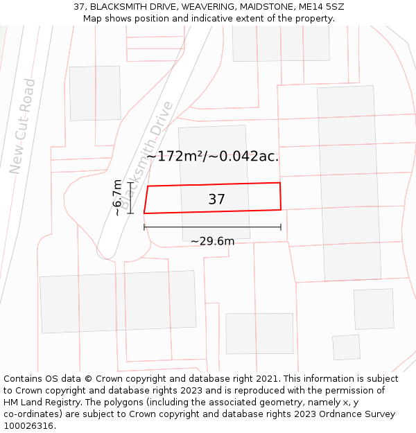 37, BLACKSMITH DRIVE, WEAVERING, MAIDSTONE, ME14 5SZ: Plot and title map