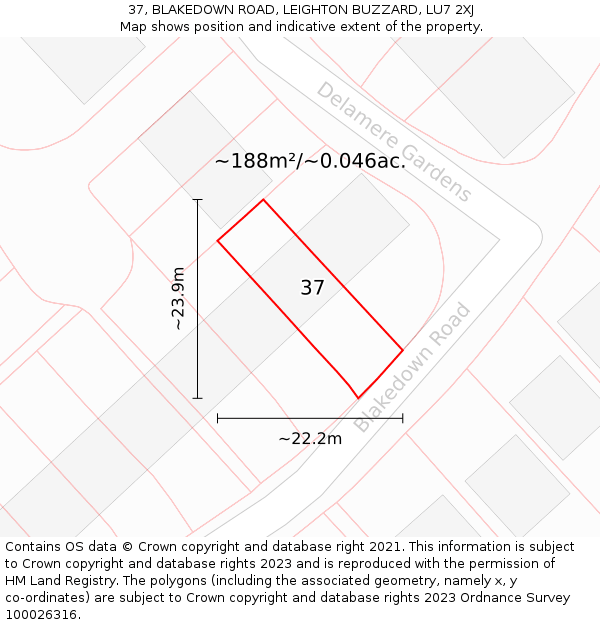37, BLAKEDOWN ROAD, LEIGHTON BUZZARD, LU7 2XJ: Plot and title map