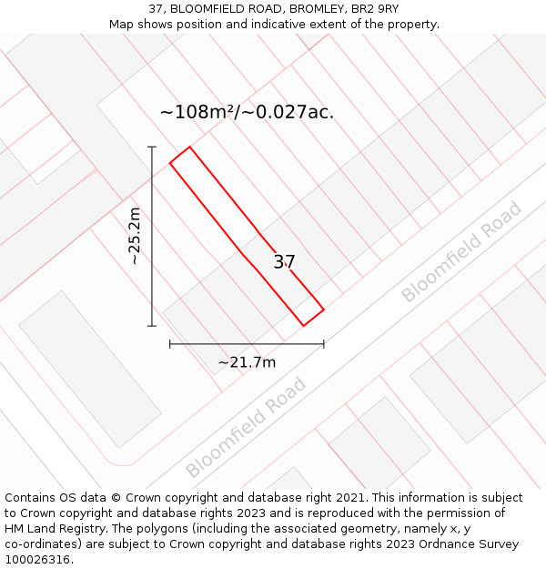 37, BLOOMFIELD ROAD, BROMLEY, BR2 9RY: Plot and title map