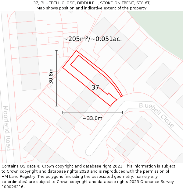 37, BLUEBELL CLOSE, BIDDULPH, STOKE-ON-TRENT, ST8 6TJ: Plot and title map