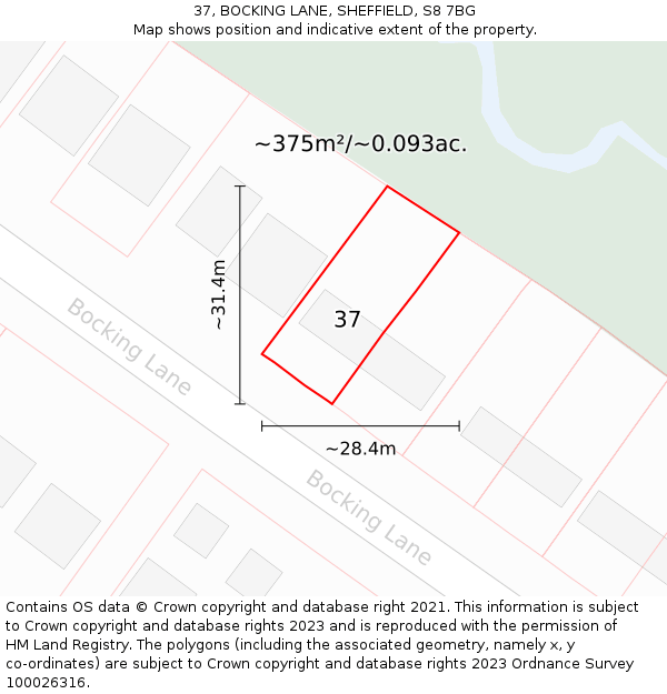 37, BOCKING LANE, SHEFFIELD, S8 7BG: Plot and title map