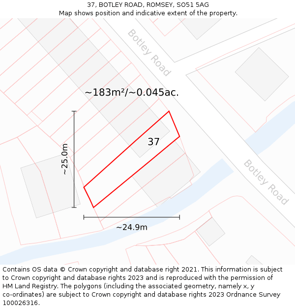 37, BOTLEY ROAD, ROMSEY, SO51 5AG: Plot and title map