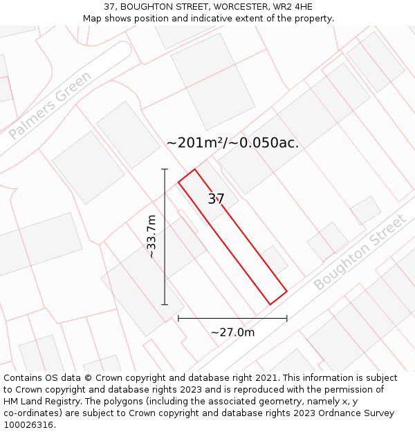 37, BOUGHTON STREET, WORCESTER, WR2 4HE: Plot and title map