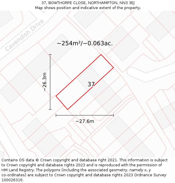 37, BOWTHORPE CLOSE, NORTHAMPTON, NN3 3EJ: Plot and title map
