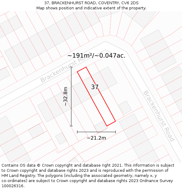 37, BRACKENHURST ROAD, COVENTRY, CV6 2DS: Plot and title map