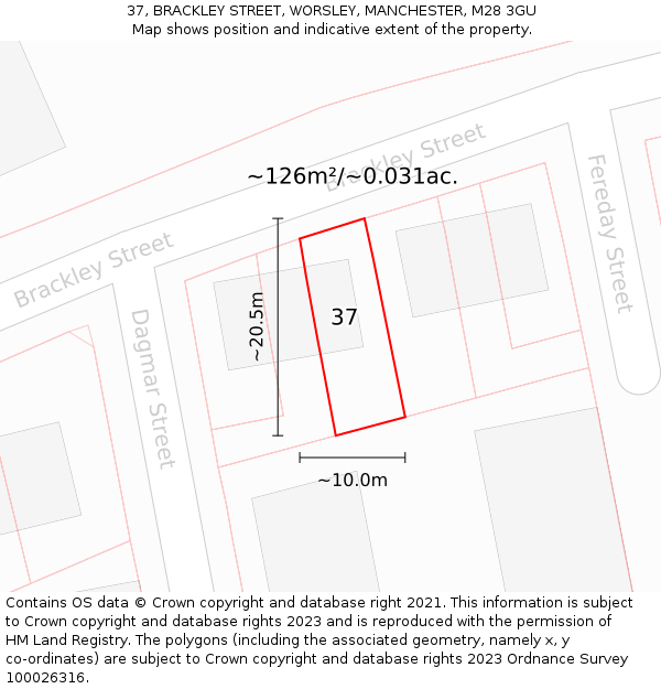 37, BRACKLEY STREET, WORSLEY, MANCHESTER, M28 3GU: Plot and title map