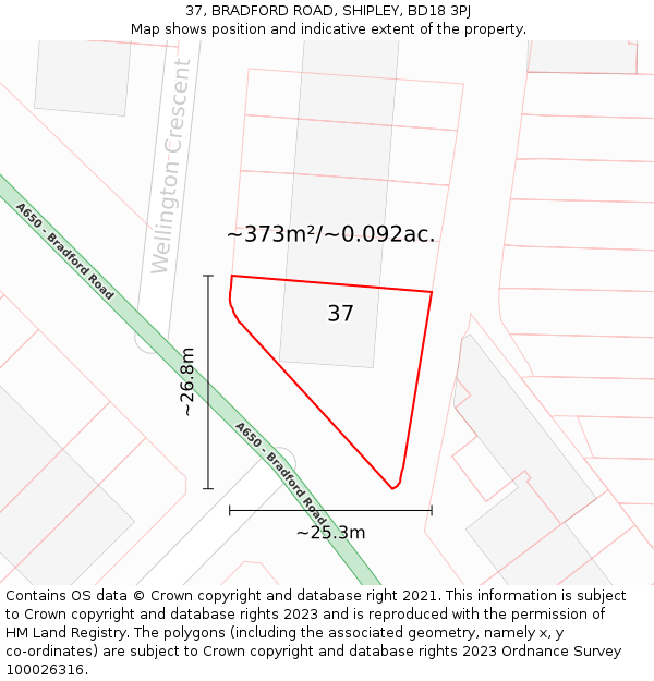 37, BRADFORD ROAD, SHIPLEY, BD18 3PJ: Plot and title map