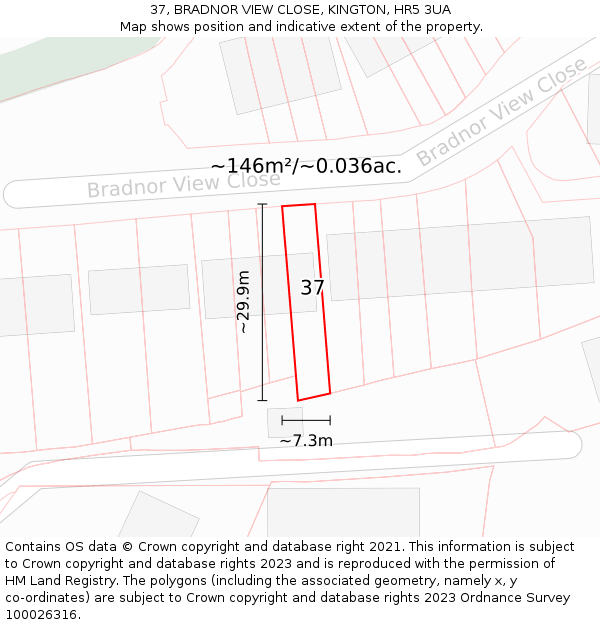 37, BRADNOR VIEW CLOSE, KINGTON, HR5 3UA: Plot and title map