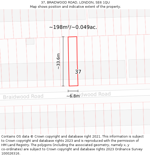 37, BRAIDWOOD ROAD, LONDON, SE6 1QU: Plot and title map