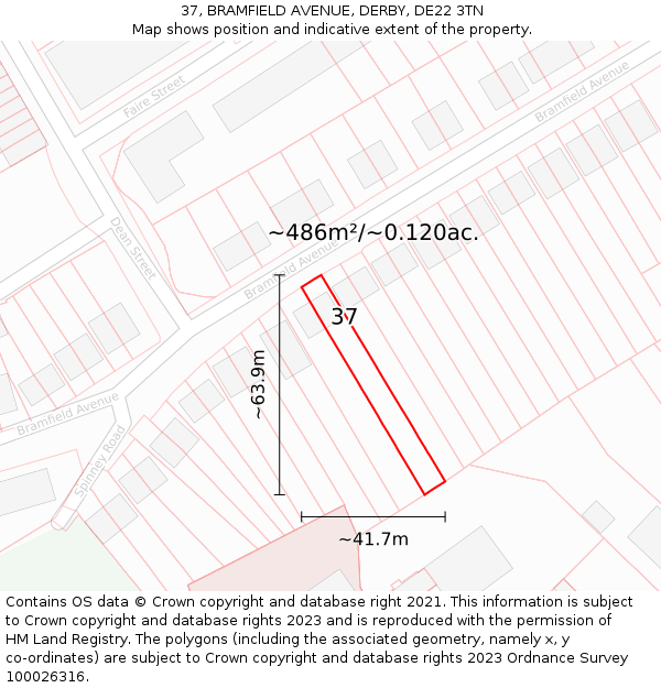 37, BRAMFIELD AVENUE, DERBY, DE22 3TN: Plot and title map