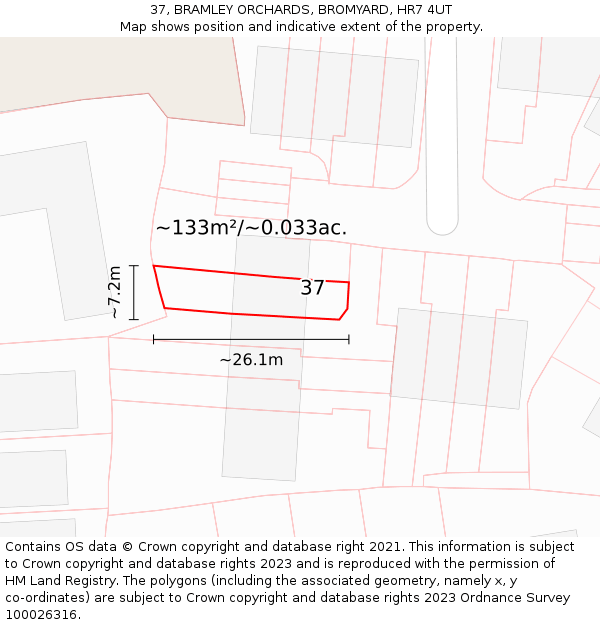 37, BRAMLEY ORCHARDS, BROMYARD, HR7 4UT: Plot and title map