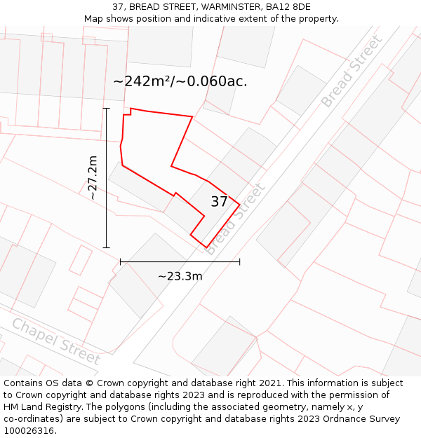 37, BREAD STREET, WARMINSTER, BA12 8DE: Plot and title map
